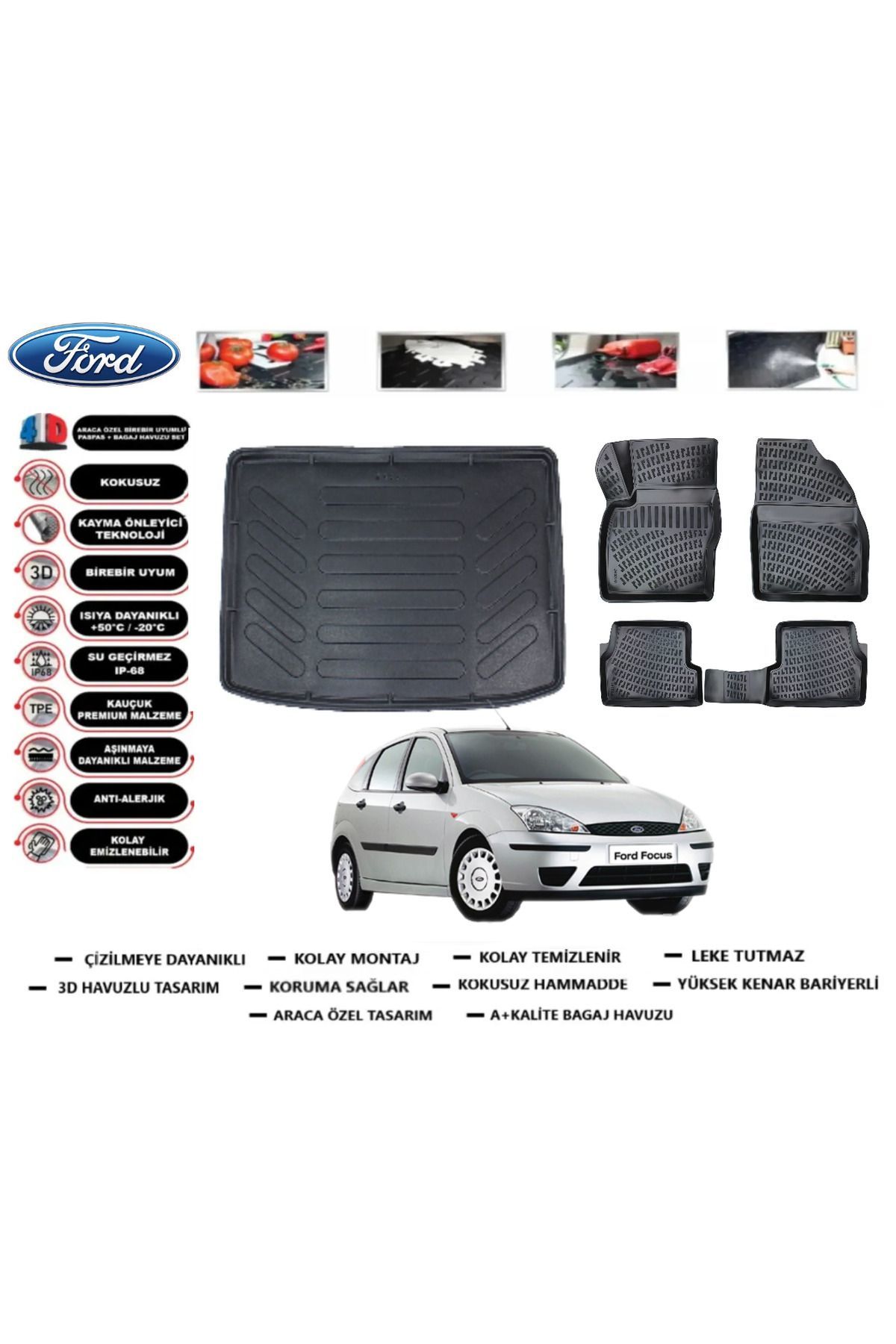Ford Focus 1 HB 2003 Model Bagaj Havuzu Araca Özel Paspas Takımı Prrox