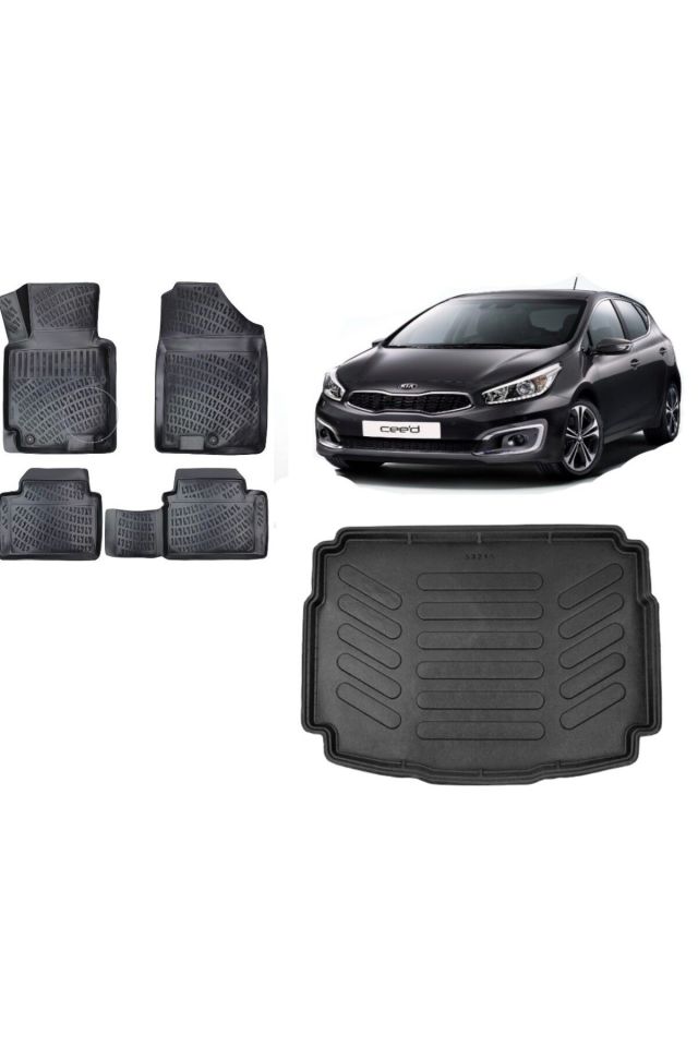 Kia Ceed 2014 Model 3D ALT Kademe Bagaj Havuzu+3D Havuzlu Araca Özel Paspas Takımı