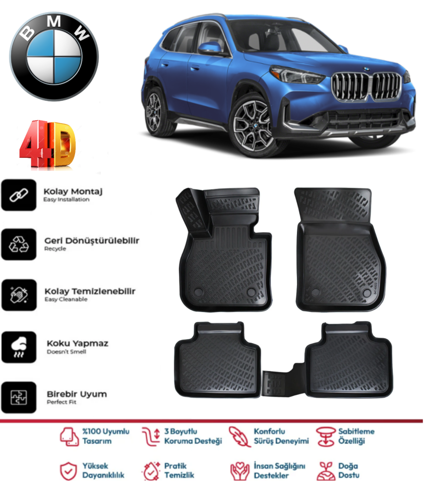 Bmw X1 2023 Sonrası 4.5D Havuzlu Siyah Paspas Takımı
