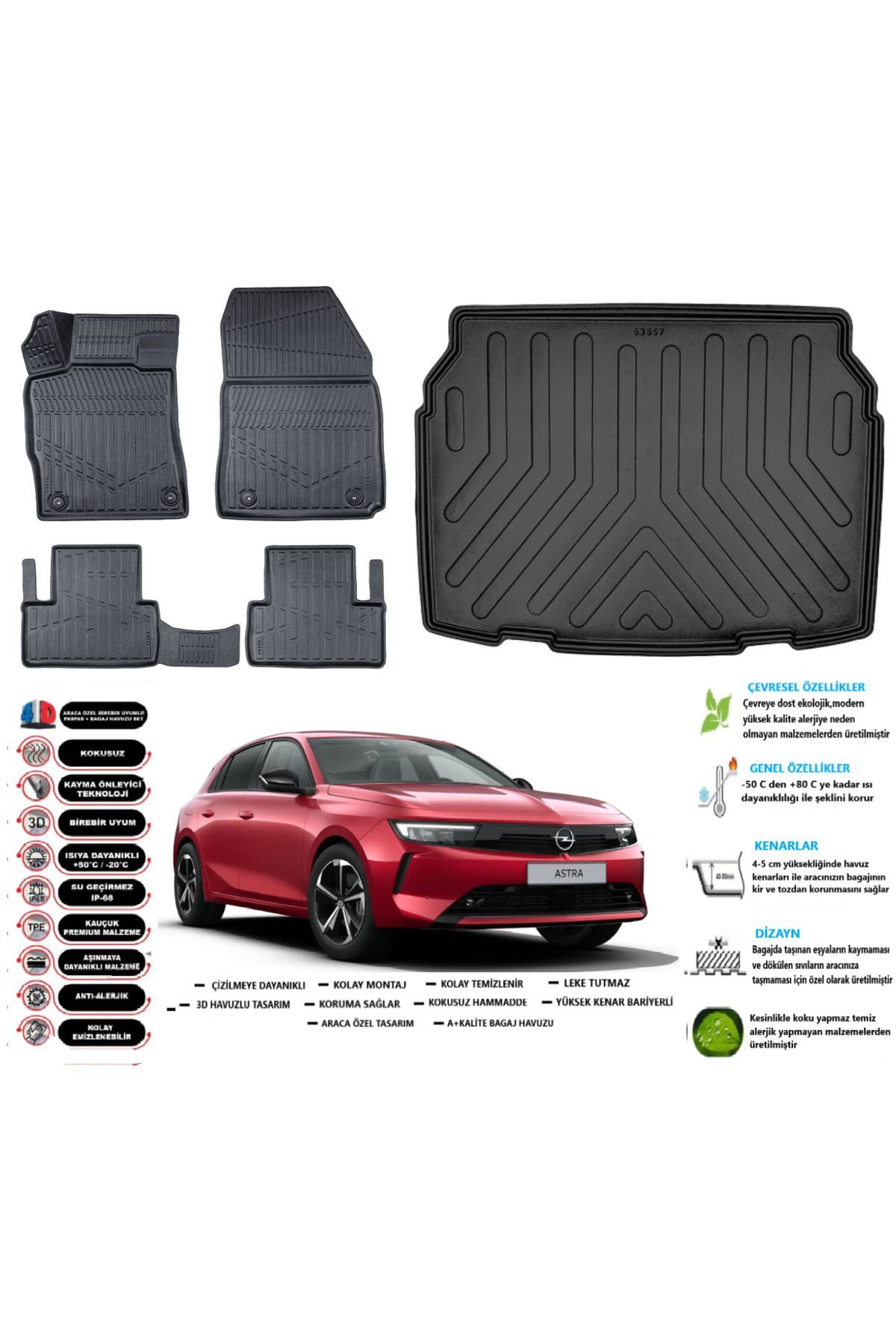 Opel Astra L 2025 Model Alt Esnek Bagaj Havuzu Araca Özel Siyah Paspas Takımı