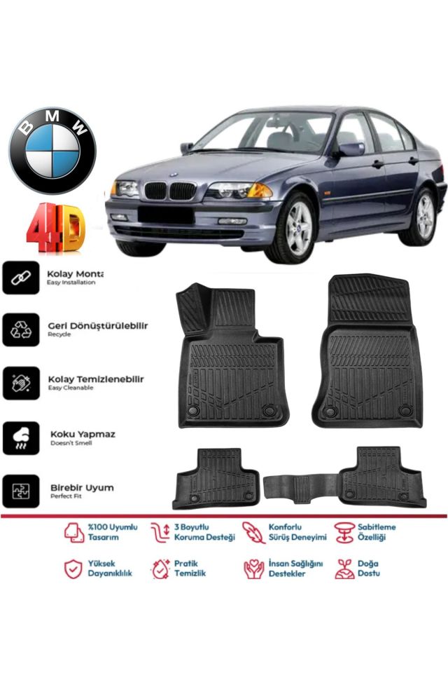Bmw E46 1997-2006  4.5D Plus Havuzlu Siyah Paspas Takımı Yumuşak