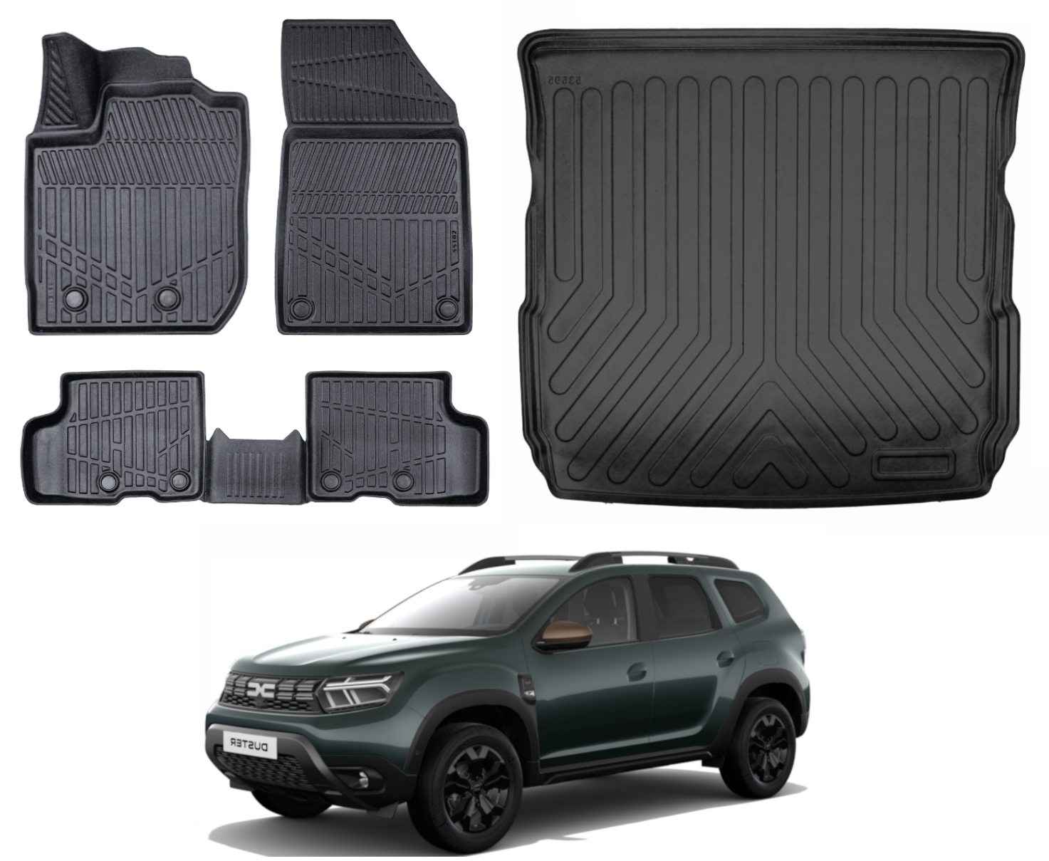 Dacia Duster 4WD (4x4) 2023 Sonrası 3D Bagaj Havuzu+3D Araca Özel Paspas Takımı Luxury Serisi