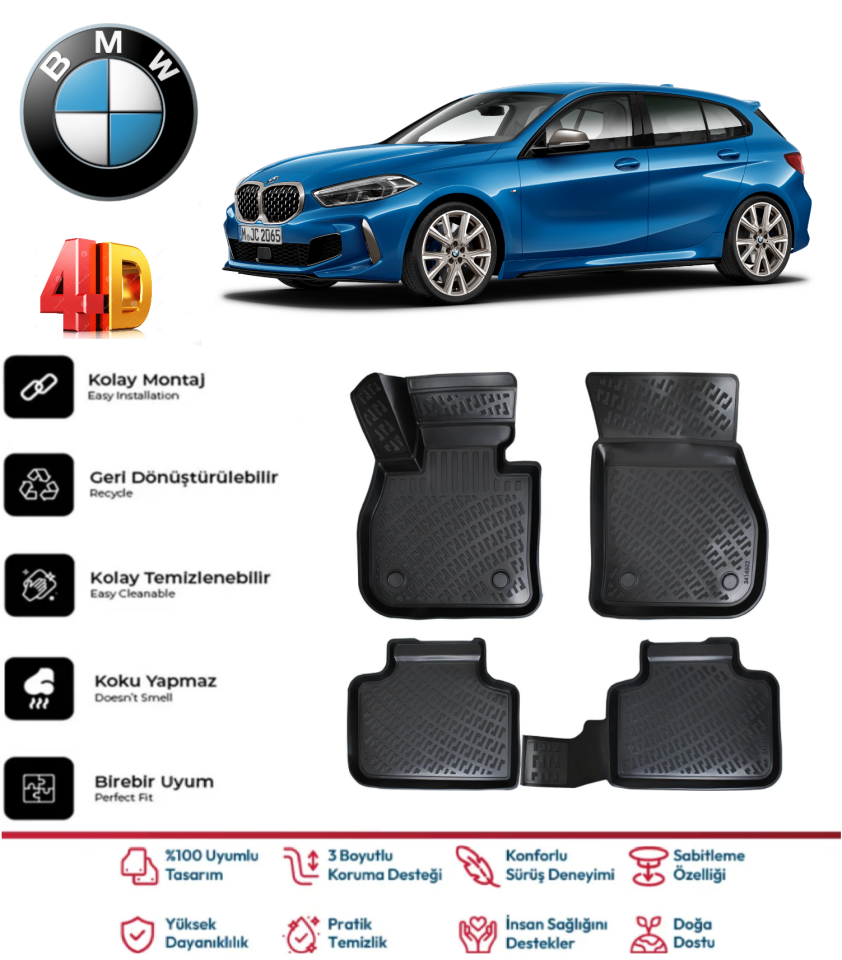 Bmw 1 Serisi F40 2019 Sonrası 4.5D Plus Havuzlu Siyah Paspas Takımı Yumuşak