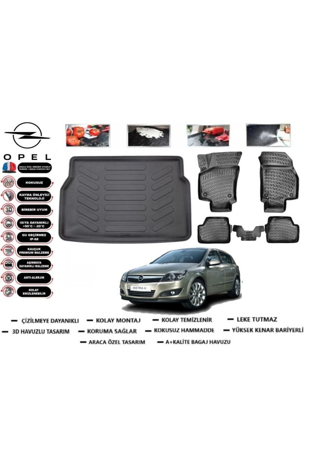 Opel Astra H HB 2007 Model Bagaj Havuzu Araca Özel Paspas Takımı Prrox