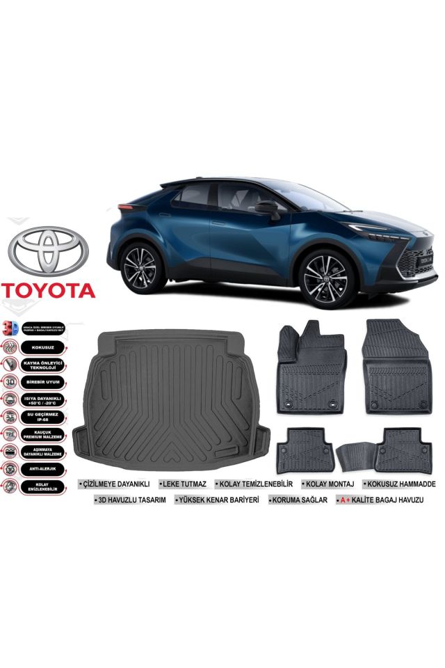 Toyota C-HR 2025 Model Ses Sistemsiz Bagaj Havuzu Araca Özel Siyah Kokusuz Havuzlu Paspas Takımı