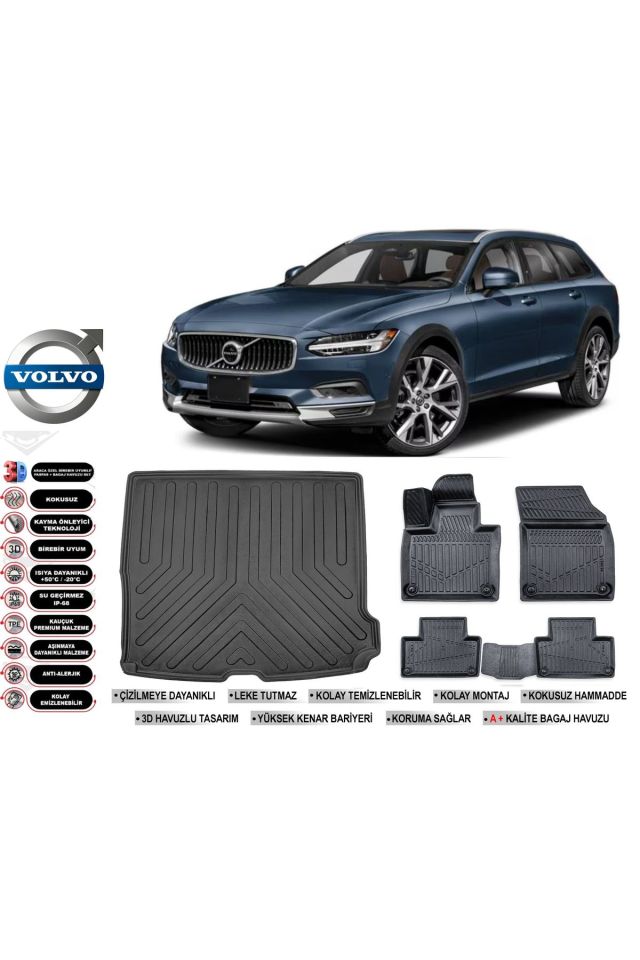Volvo V90 2018 Model Bagaj Havuzu Araca Özel Siyah Kokusuz Havuzlu Paspas Takımı