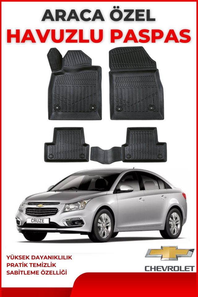 Chevrolet Cruze Sedan 2008-2016 4.5D Plus Havuzlu Siyah Paspas Takımı Yumuşak