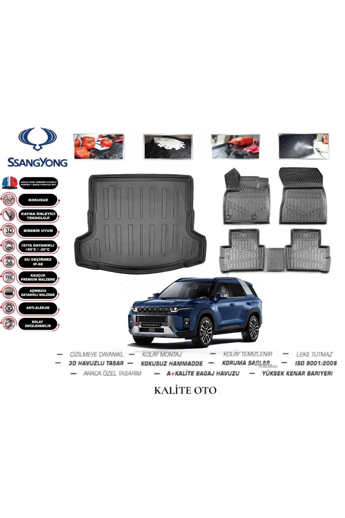 Ssangyong Torres EVX 2024 Ve Sonrası 3D Bagaj Havuzu+4D Havuzlu Paspas Seti