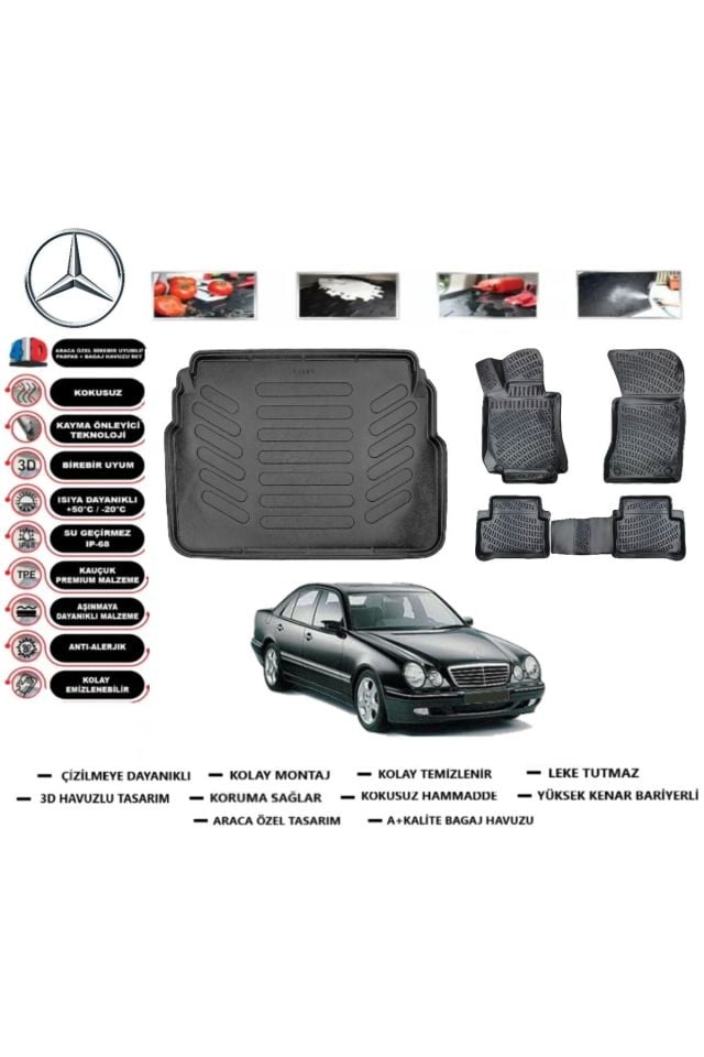 Mercedes E serisi W 210 2001 Model Bagaj Havuzu Araca Özel Paspas Takımı Prrox