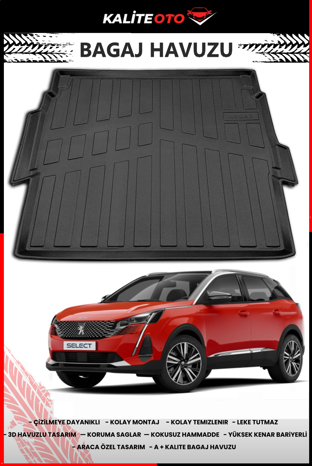 Peugeot 3008 2016-2023 Üst Kademe 4D Bagaj Havuzu