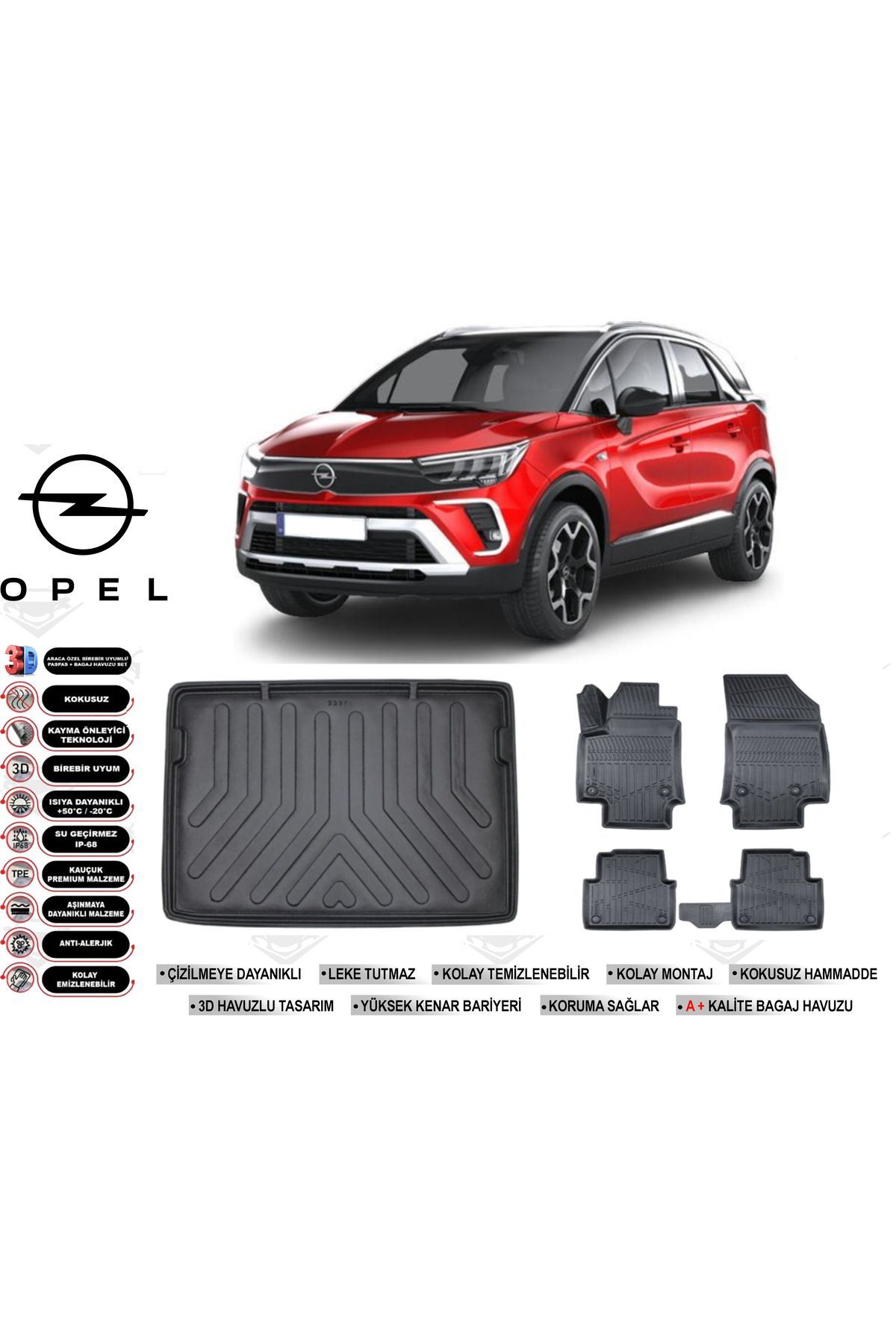 Opel Crossland 2021 Model Üst Bagaj Havuzu Araca Özel Siyah Havuzlu Paspas Takımı Sett