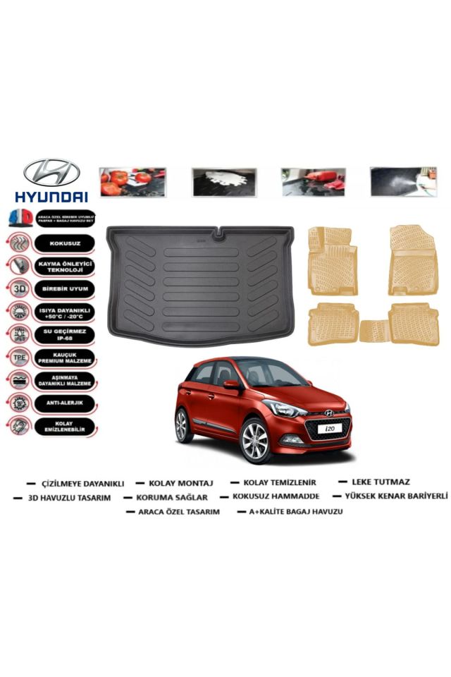 Hyundai i20 2016 Model Bagaj Havuzu(paspası)+Araca Özel Bej Paspas Takımı Flex
