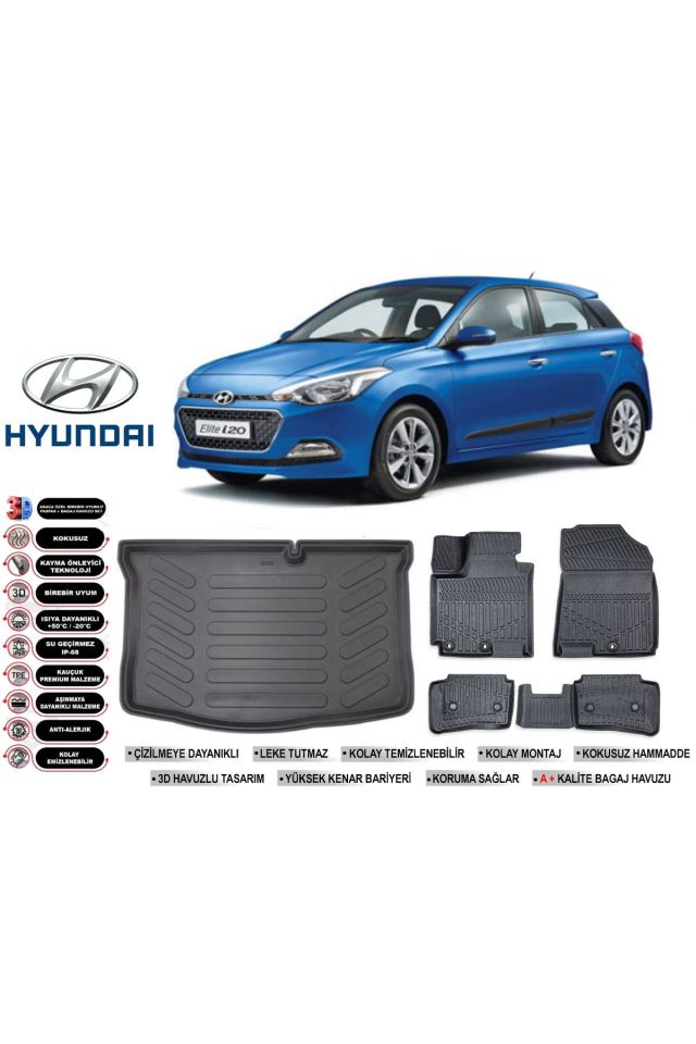 Hyundai İ20 2014 Model Bagaj Havuzu Araca Özel Siyah Kokusuz Havuzlu Paspas Takımı
