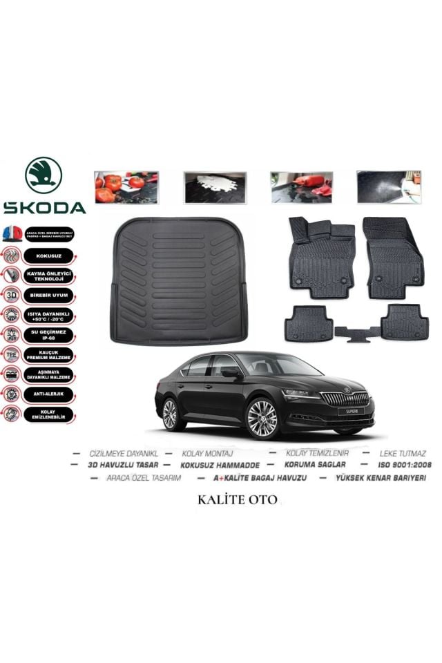 Skoda SuperB 2022 Model 3D Bagaj Havuzu+4D Havuzlu Paspas Seti