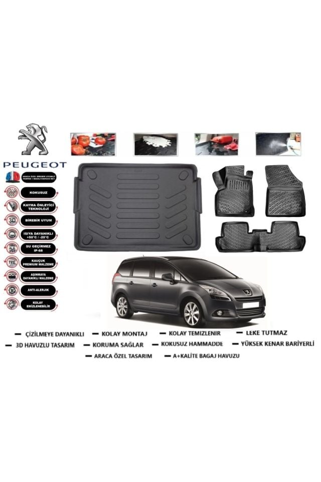 Peugeot 3008 2011 Model Bagaj Havuzu Araca Özel Paspas Takımı Prrox