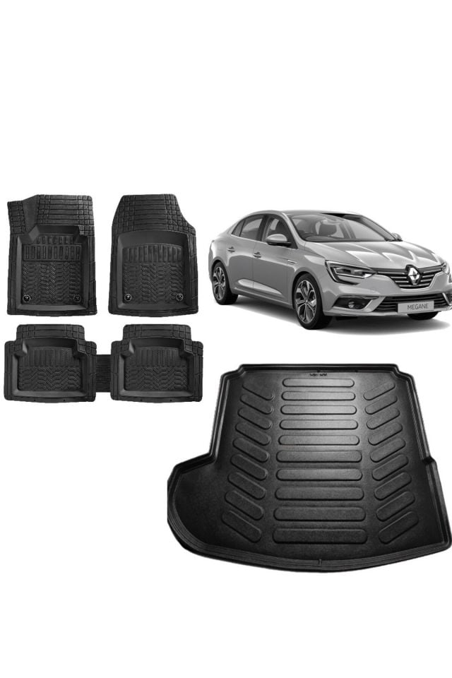 Renault Megane 4 Sedan 2019 Model 3D Bagaj Sol Kulaklı+3D Havuzlu Maximum Siyah Paspas