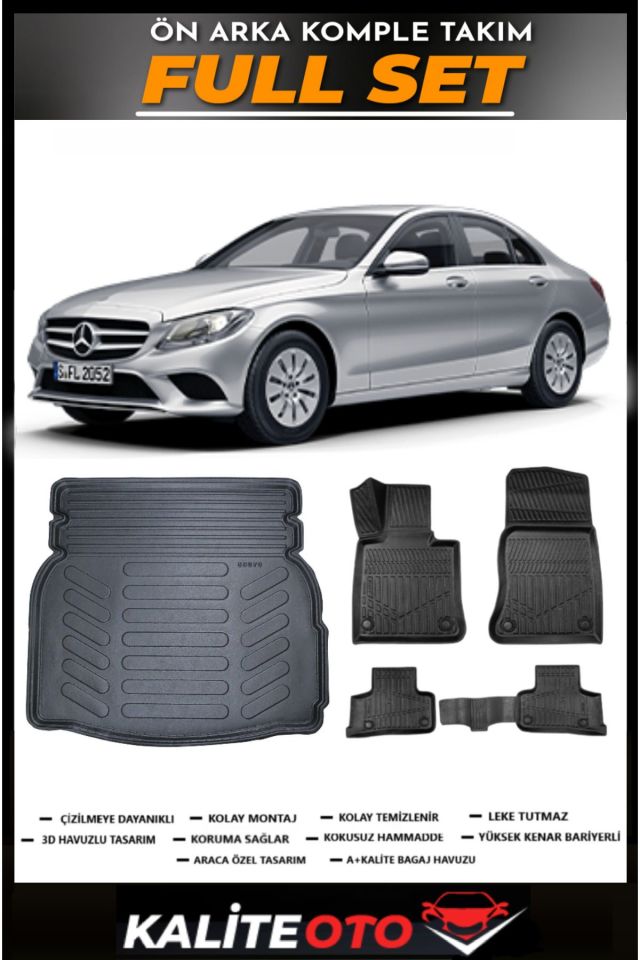 Mercedes C Serisi W205 Rampalı Bagaj Havuzu+4.5D Havuzlu Paspas Seti 2020 Model
