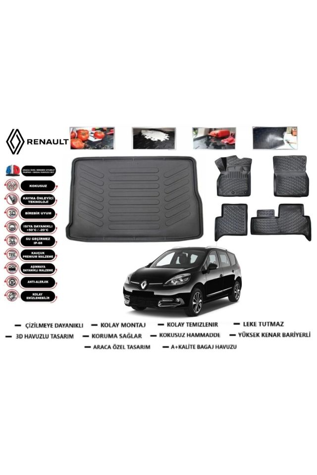Renault Grand Scenic 3 2014 Model Bagaj Havuzu Araca Özel Paspas Takımı Prrox