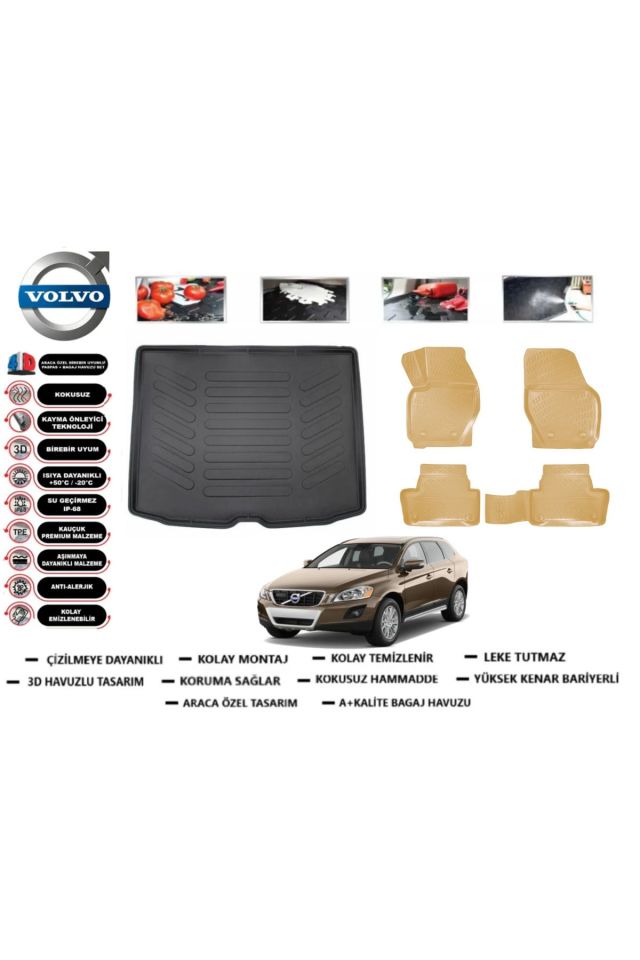 Volvo XC60 2010 Model Bagaj Havuzu(paspası)+Araca Özel Bej Paspas Takımı Flex
