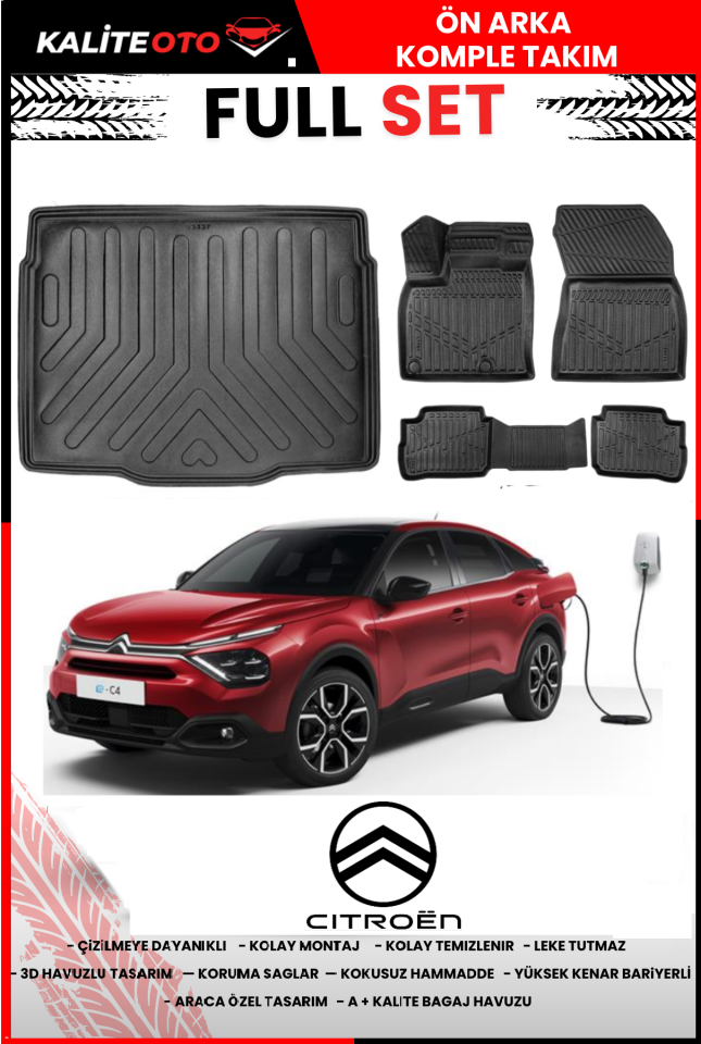 Citroen C4 2020 Ve Sonrası 3D Bagaj Havuzu+4D Havuzlu Paspas Seti(Elektrikli)
