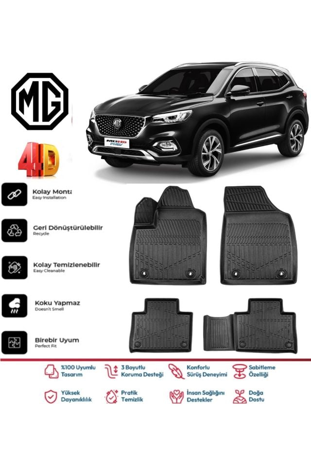 MG HS Benzinli 2018 Ve Sonrası 4.5D Plus Havuzlu Siyah Paspas Takımı Yumuşak