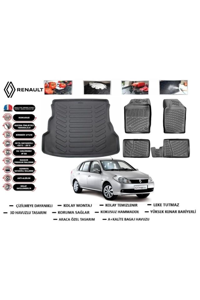 Renault Symbol 2012 Model Bagaj Havuzu Araca Özel Paspas Takımı Prrox