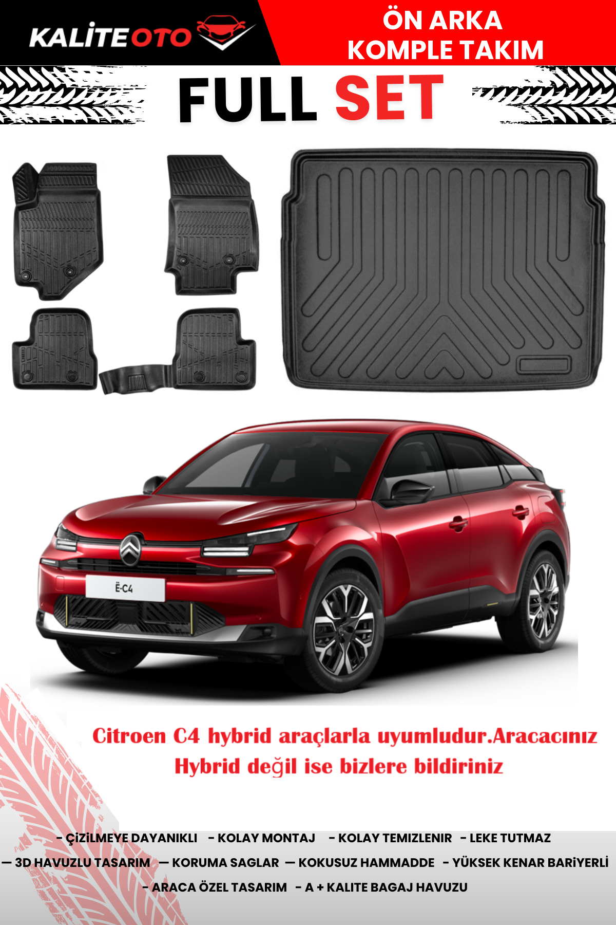 Citroen C4 2025 Ve Sonrası 3D Bagaj Havuzu+4D Havuzlu Paspas Seti(Hybrid)