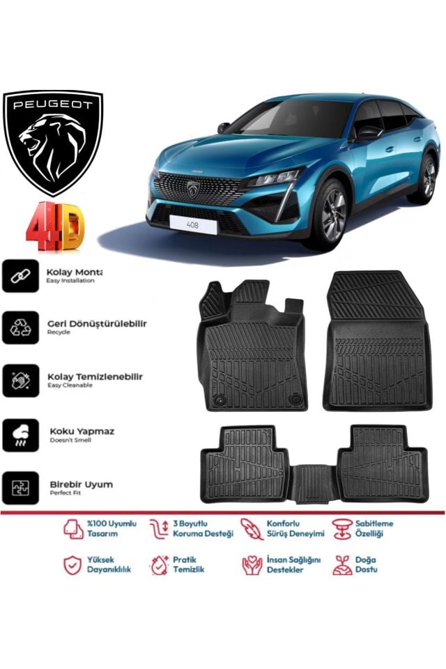 Peugeot 408 2023 Ve Sonrası 4.5D Plus Havuzlu Siyah Paspas Takımı Yumuşak