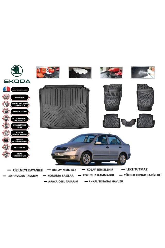 Skoda Fabia Sedan 2000 Model Bagaj Havuzu Araca Özel Paspas Takımı Prrox