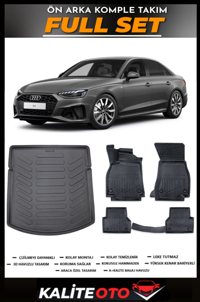 Audi A4 2015 Sonrası Bagaj Havuzu+4.5D Havuzlu Paspas Seti