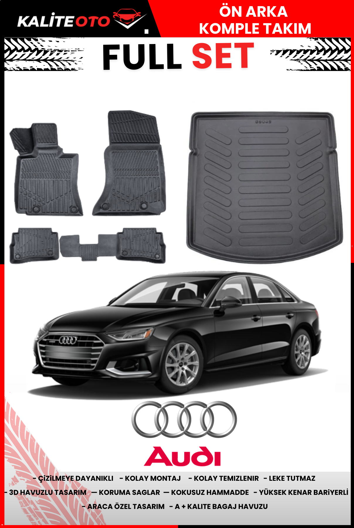 Audi A4 2015 Sonrası Bagaj Havuzu+4.5D Havuzlu Paspas Seti