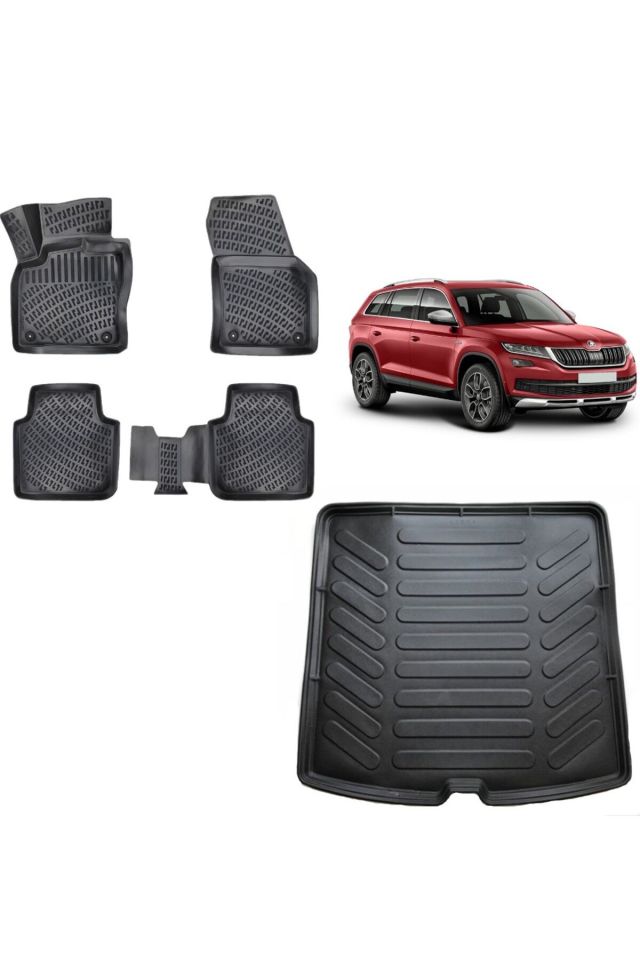Skoda Kodiaq 2017 Model 3D Bagaj Havuzu+3D Havuzlu Araca Özel Paspas Takımı
