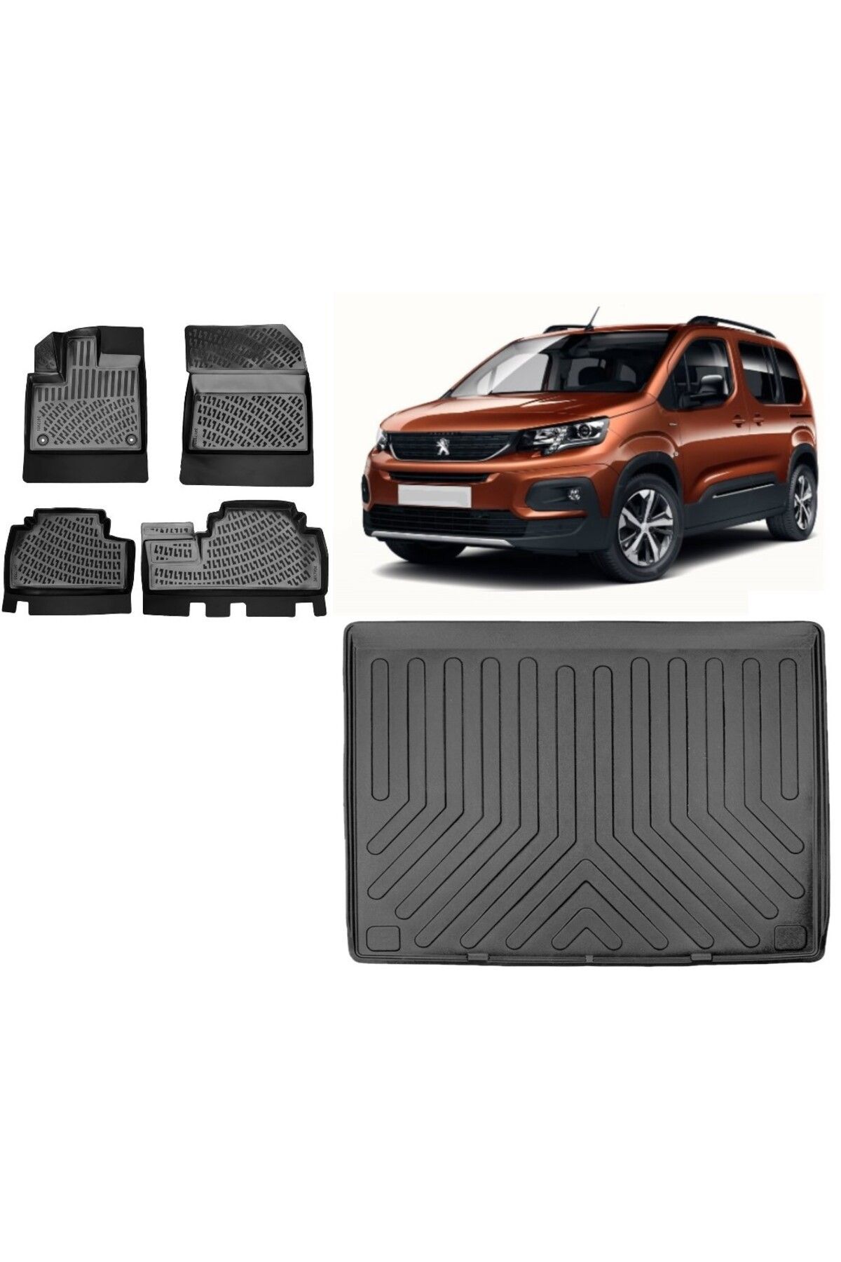 Peugeot Rifter 2020 Model Seperatörlü 3D Bagaj Havuzu+3D Havuzlu Araca Özel Paspas Takımı