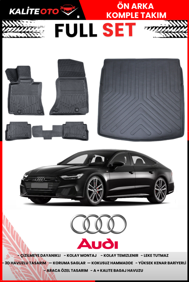 Audi A7 2018 Sonrası 3D Bagaj Havuzu+3D Araca Özel Paspas Takımı