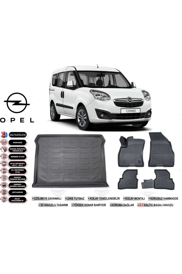 Opel Combo 2013 Model Bagaj Havuzu Araca Özel Siyah Havuzlu Paspas Takımı Sett