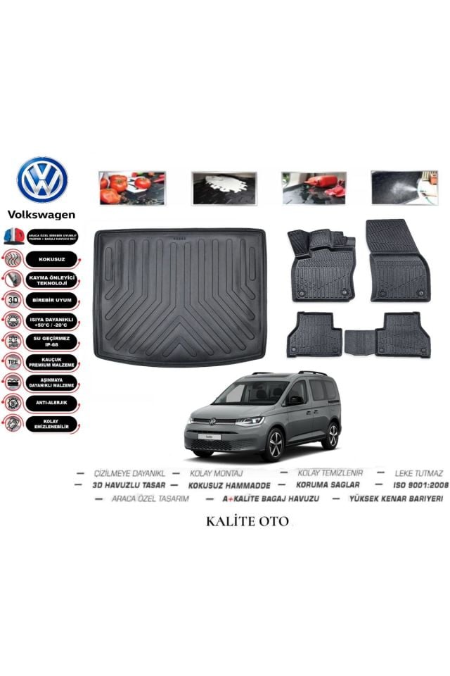 Volkswagen Caddy 2022 Model 3D Bagaj Havuzu+4D Havuzlu Paspas Setii
