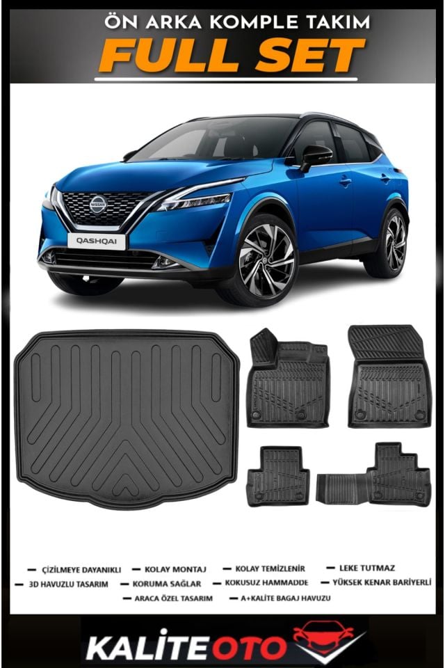 Nissan Qashqai Alt Bagaj Havuzu+4.5D Havuzlu Paspas Seti 2023 Model