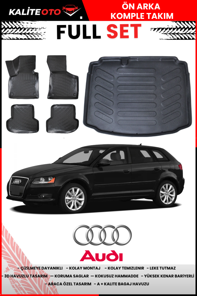 Audi A3 Hatchback 2003-2012 Bagaj Havuzu+Araca Özel Paspas Takımı