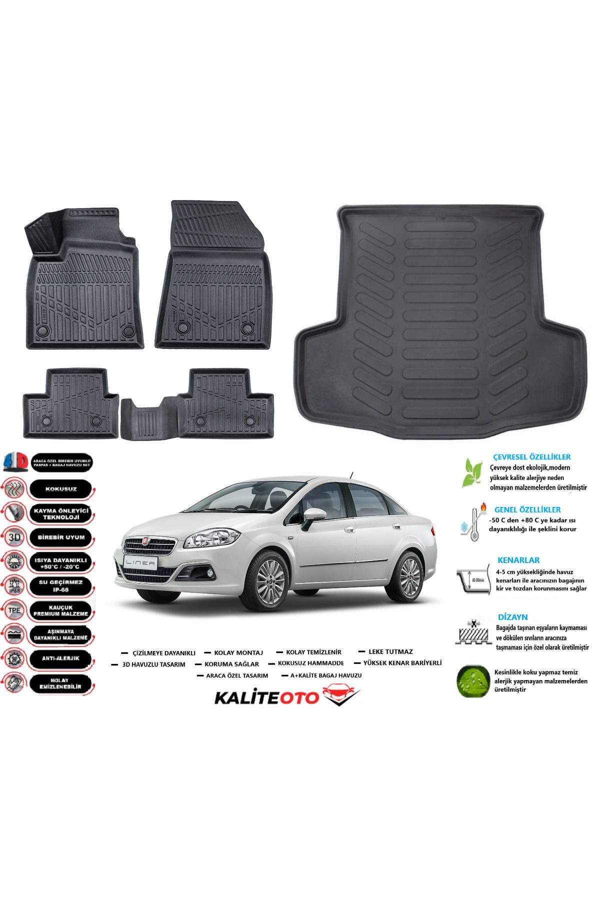 Fiat Linea 2007 Model Esnek Bagaj Havuzu Araca Özel Siyah Paspas Takımı