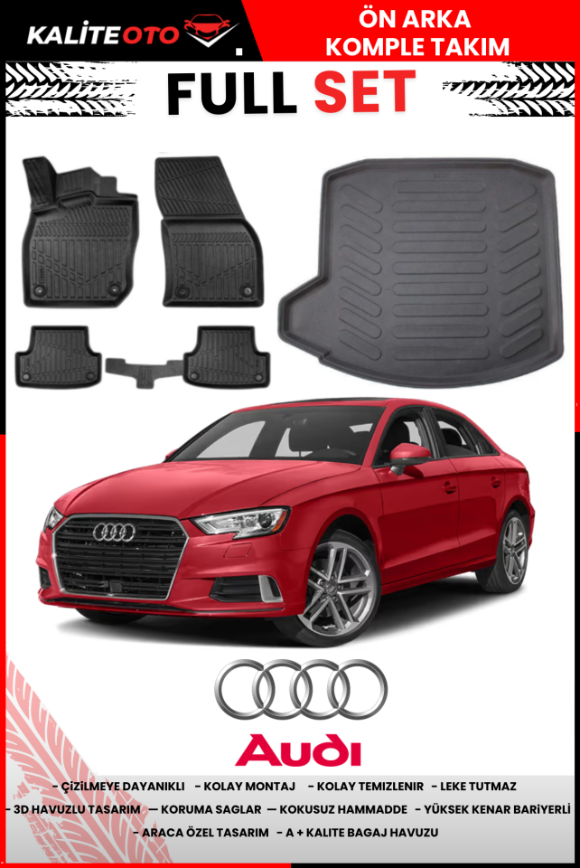 Audi A3 Sedan 2013-2020 Bagaj Havuzu+Araca Özel Paspas Takımı