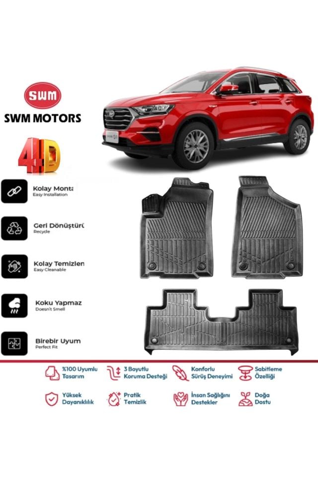 SWM G01 2024 Ve Sonrası 4.5D Plus Havuzlu Siyah Paspas Takımı Yumuşak