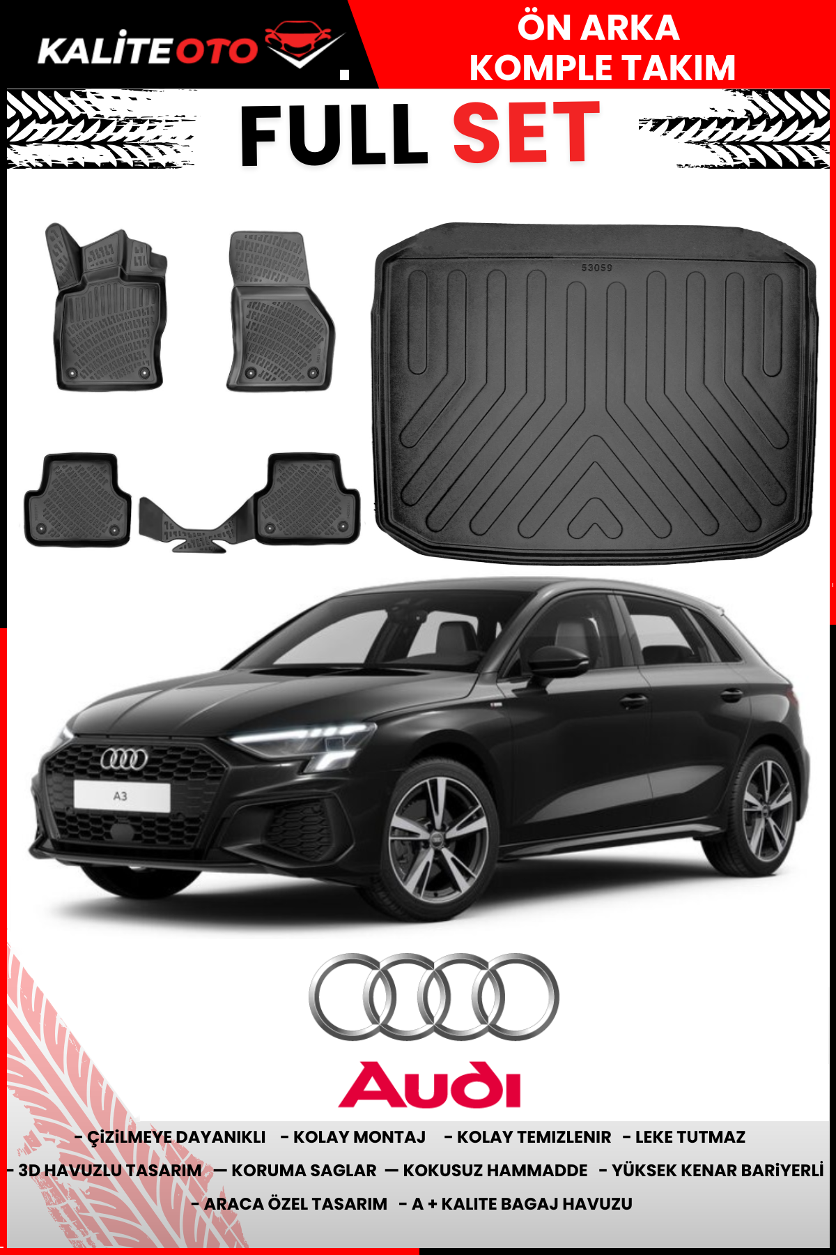 Audi A3 Hatchback 2020 Sonrası Bagaj Havuzu Araca Özel Paspas Takımı