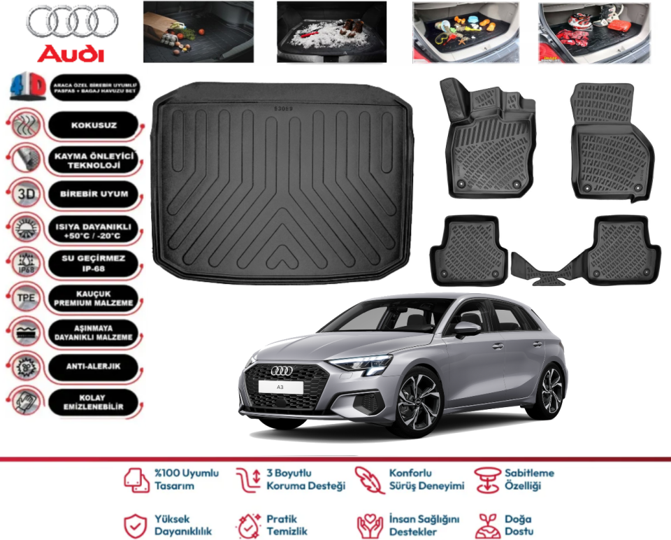 Audi A3 Hatchback 2020 Sonrası Bagaj Havuzu Araca Özel Paspas Takımı