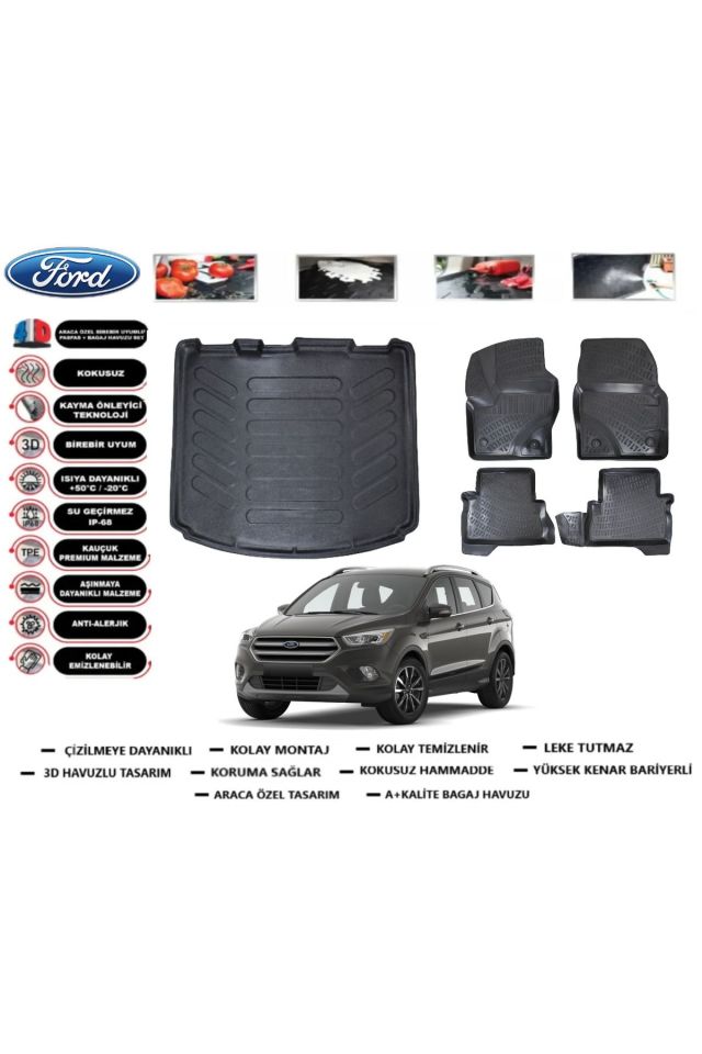 Ford Kuga 2014 Model Bagaj Havuzu Araca Özel Paspas Takımı Prrox