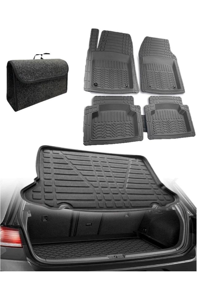 Rizline Chevrolet Aveo Sedan 2012 Sonrası Uyumlu Kokusuz 3d Bagaj Havuzu+3d Prof Gri Havuzlu Paspas