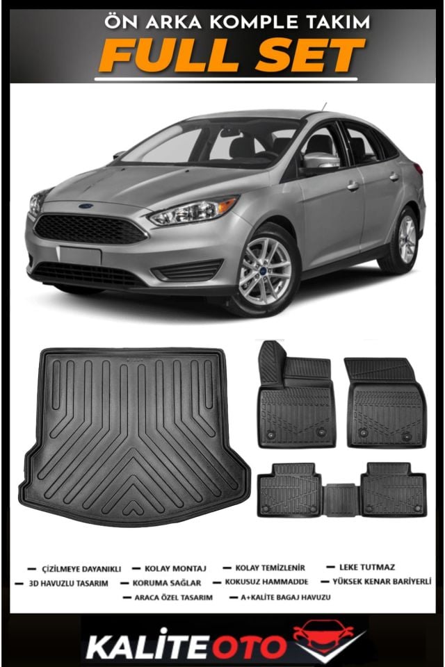 Ford Focus 3,5 Sedan Bagaj Havuzu+4.5D Havuzlu Paspas Seti 2016 Model
