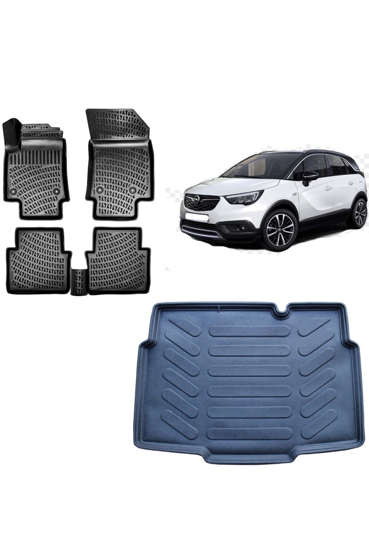 Opel Crossland 2022 Model Alt Kademe 3D Bagaj Havuzu+3D Havuzlu Araca Özel Paspas Takımı
