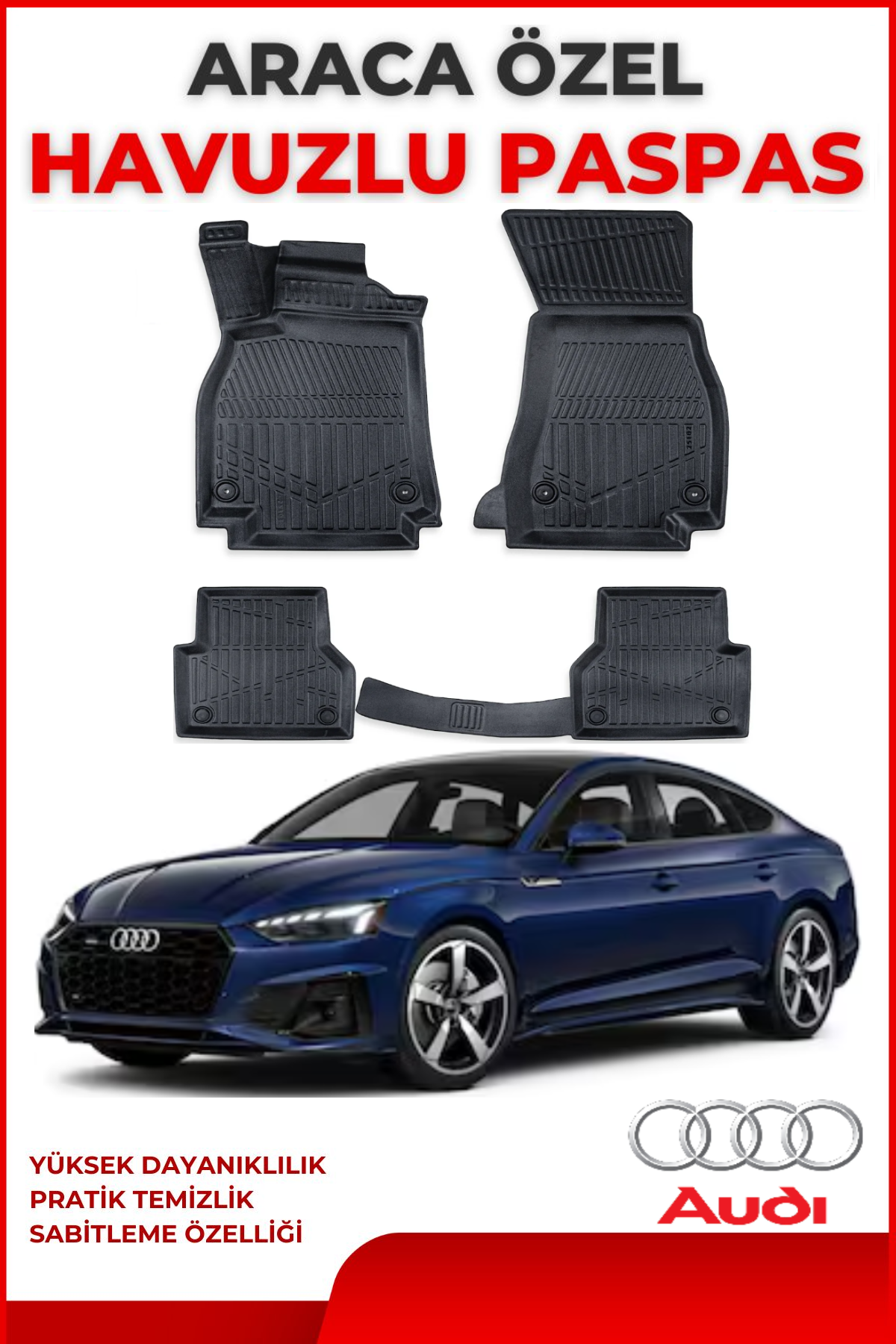 Audi A5 2015 Sonrası 4.5D Plus Havuzlu Siyah Paspas Takımı Yumuşak