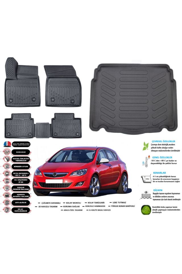 Opel Astra J HB 2012 Model Esnek Bagaj Havuzu Araca Özel Siyah Paspas Takımı