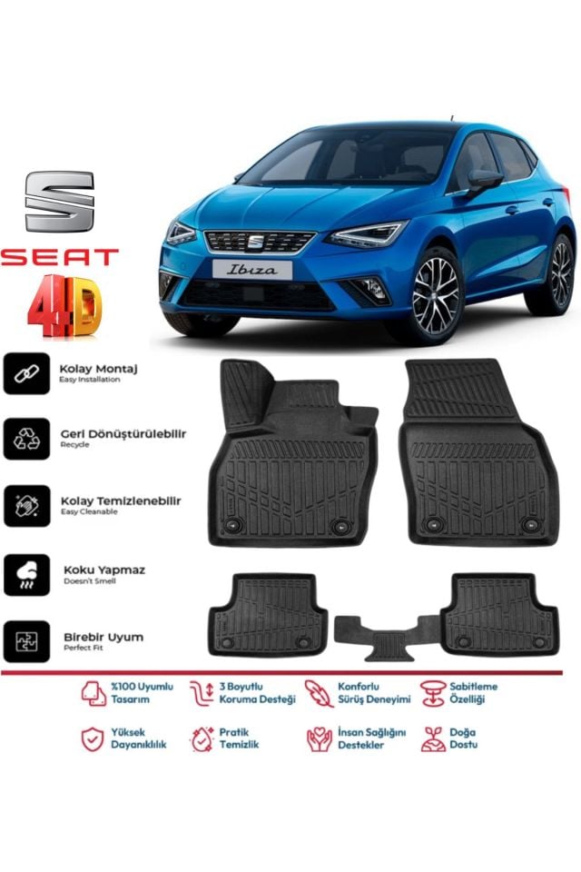 Seat İbiza 2022 Ve Sonrası 4.5D Plus Havuzlu Siyah Paspas Takımı Yumuşak